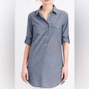 J. Crew Lightweight Chambray Popover Pocket Tunic Long Roll Tab Sleeve XS